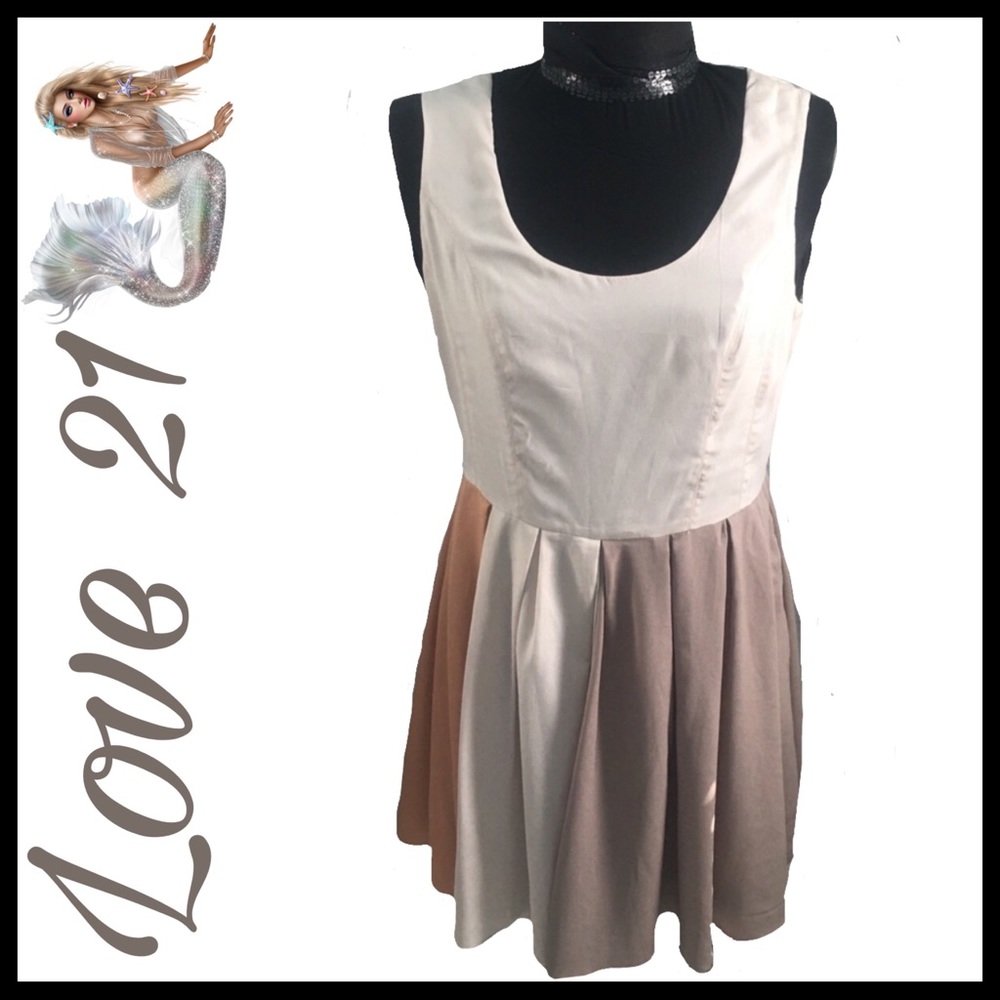 Love 21 Fit & Flare Dress Taupe Beige Peach